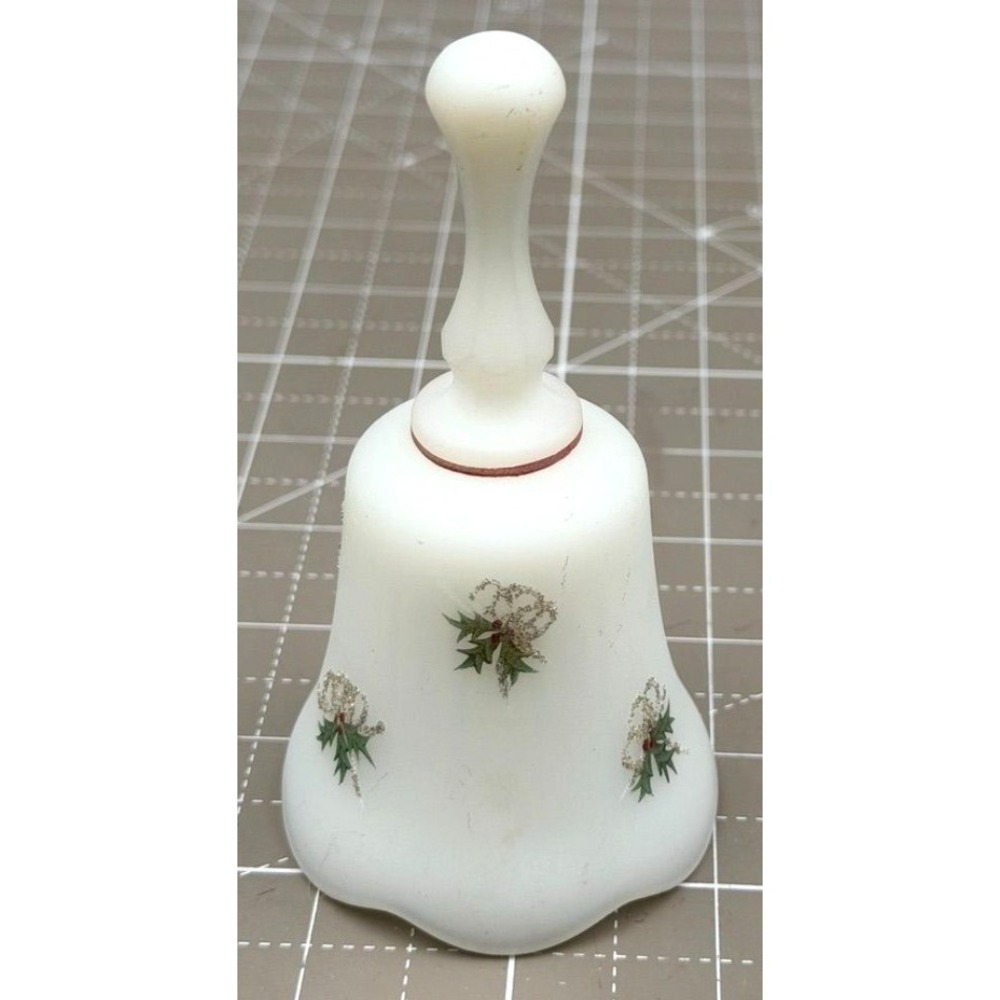 Vintage Fenton Holiday Bell Satin Glass Hand Painted Holly Alice Farley 4"